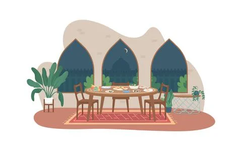 Ramadan meal 2D vector web banner, poster Stock-Illustration