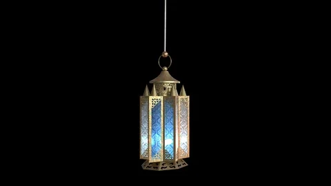 Ramadan Metal Lantern Alpha Matte Arabic Color Light 3D Rendering Animation Vidéo 129894403