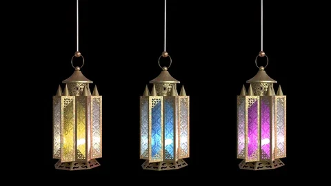 Ramadan Metal Lanterns Alpha Matte Islamic Lights 3D Rendering Animation 4K Vidéo 129894459