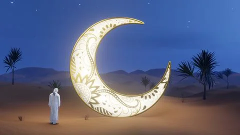 Ramadan moon in the desert 3d image Ilustração Stock