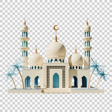 Ramadan Mosque Front View 3D Render Illustration Stock Illustration