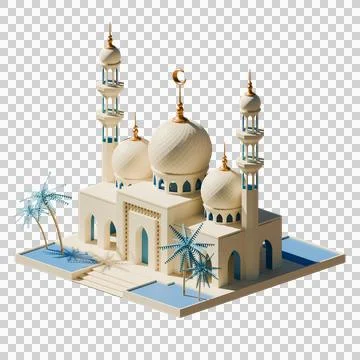 Ramadan Mosque Isometric View 3D Render Illustration Stock Illustration