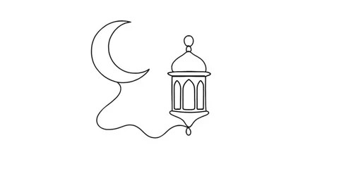 Ramadan mubarak crescent moon and lantern continuous line drawing animation Stock Footage 325561256