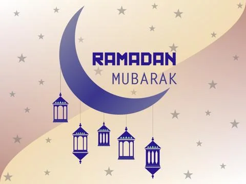 Ramadan Mubarak Islamic background with Mosque Crescent Moon and Lantern. Stock Illustration