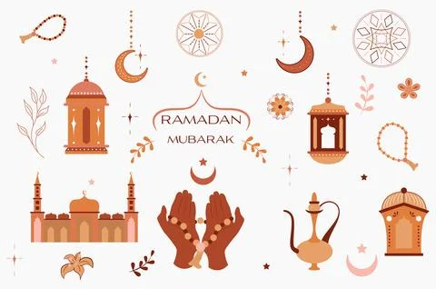 Ramadan Mubarak Isolated Elements Set Stockillustratie