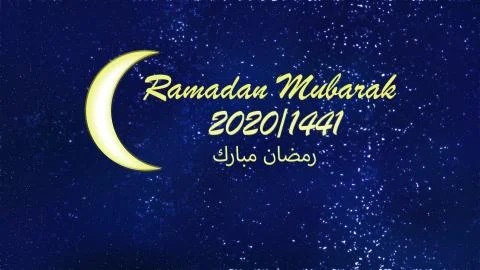 Ramadan mubarak message with moon on the blue background with the stars Stock Illustration