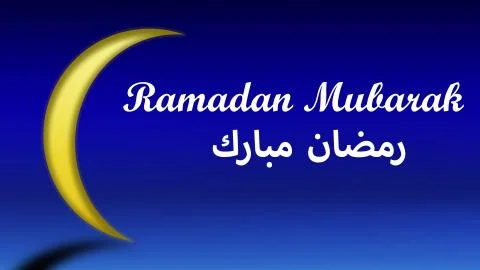 Ramadan mubarak message with moon on the blue background Stock Illustration