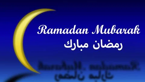 Ramadan mubarak message with moon on the blue background Stock Illustration