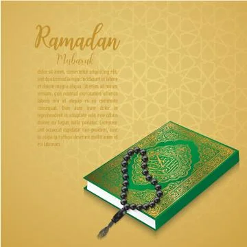 Ramadan Mubarak Pattern vector,Al Quran on the arabic pattern gold background 库存插图