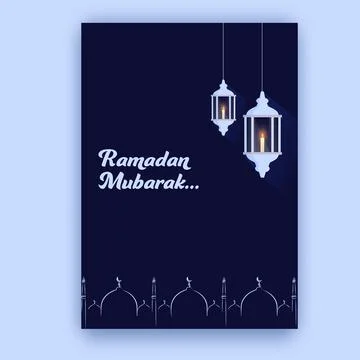 Ramadan Mubarak Template or Greeting Card Design with Lit Candle Inside Lan.. Stock Illustration
