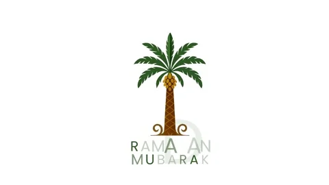 Ramadan mubarak text animation with palm tree and dates Stock Footage 325429632