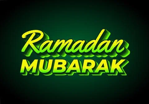 Ramadan mubarak. Text effect design in 3D look. Yellow green color. Dark ba.. Stock Illustration