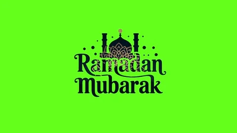 Ramadan Mubarak Typography with Mosque Silhouette Animation on Green Screen Stock Footage 322585091