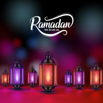 Ramadan mubarak vector design with colorful lanterns 库存插图