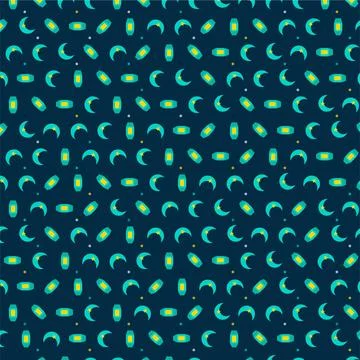 Ramadan night celebration seamless pattern with crescent moon and glowing l.. Stock Illustration
