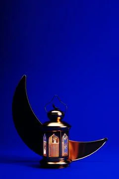 Ramadan night vertical background with lantern, crescent moon and copy spac.. Stock Illustration