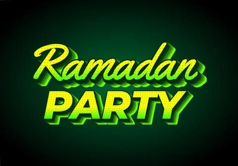 Ramadan party. Text effect design in 3D look. Yellow green color. Dark back.. Stock Illustration