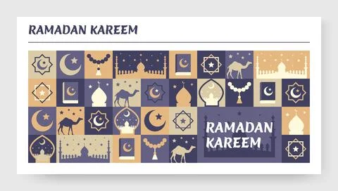 Ramadan pattern. Islam Mubarak greeting card. Holiday festival. Minimalist Arab 스톡 일러스트