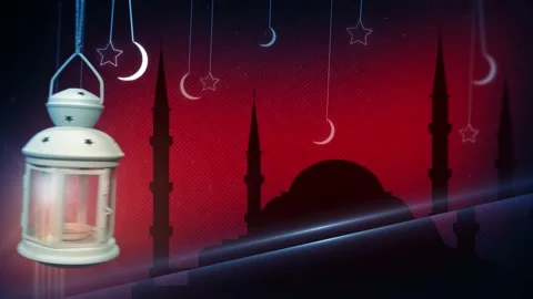 Ramadan-ramazan background. mosque silhouette The moon and stars. 4K video Stock Footage 151915976