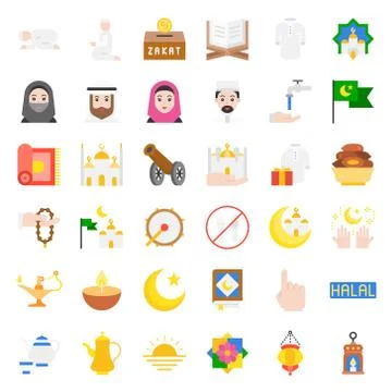 Ramadan related vector icon set, flat style Illustrazione stock