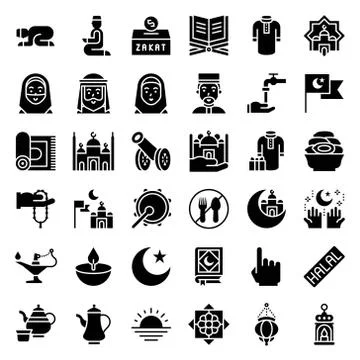 Ramadan related vector icon set, solid style 库存插图