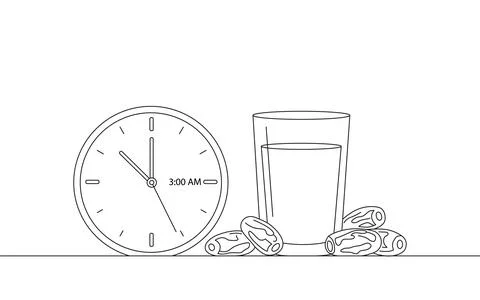 Ramadan Sehri Time Concept with Clock, Glass of Water and Dates Fruit Vecto.. Stock Illustration
