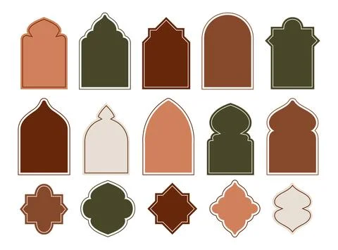 Ramadan shapes. Islam elements of Arab mosque. Door stickers and Arabian arch Stock Illustration