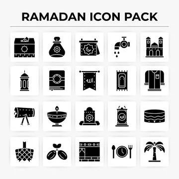 Ramadan Solid Color Icon set on White Background イラスト素材