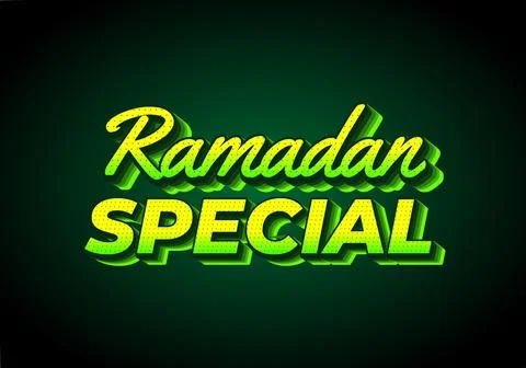 Ramadan special. Text effect design in 3D look. Yellow green color. Dark ba.. Stock Illustration