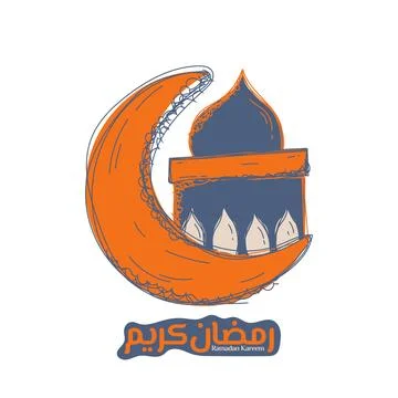 Ramadan template design with moon and mosque in cartoon hand drawn design Stock Illustration