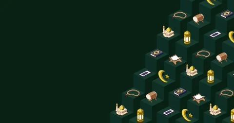 Ramadan themed dark green title page with geometric background Stock Footage 327246742