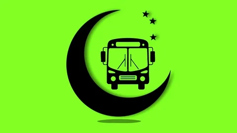 Ramadan Travel Animation with Bus Inside Crescent Moon Silhouette Stock Footage 323347970