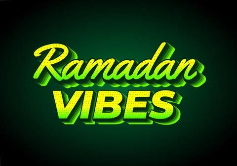 Ramadan vibes. Text effect design in 3D look. Yellow green color. Dark back.. Illustrazione stock
