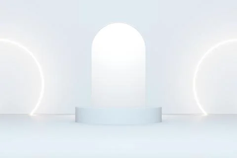 Ramadan white background with light circle neon white . 3d illustration render Illustrazione stock