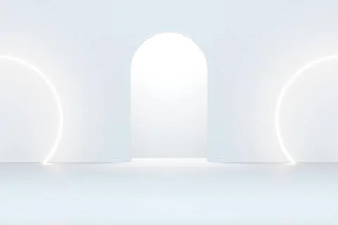 Ramadan white background with light circle neon white . 3d illustration render Stock Illustration