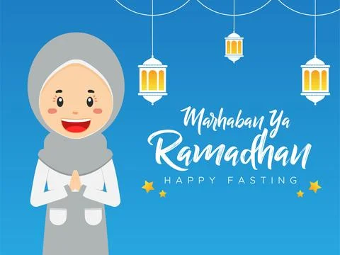 Ramadhan Greeting Background with Character Stock Illustration