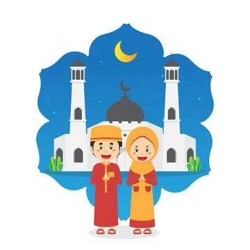 Ramadhan Greeting Background with Character Stock Illustration