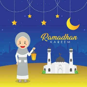 Ramadhan Greeting Background with Character Stock Illustration