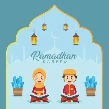 Ramadhan Greeting Background with Character Stock Illustration