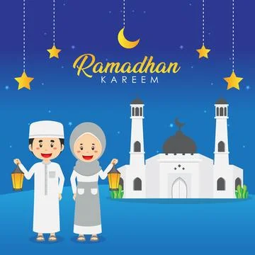 Ramadhan Greeting Background with Character Stock Illustration