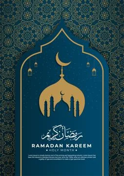 Ramadhan kareem background with pattern islamic, mosque and cresent moon. Sui Stock Illustration