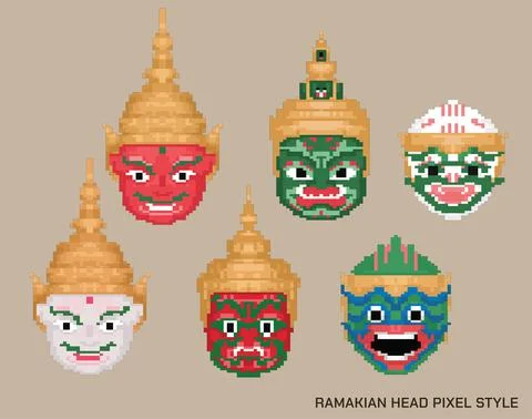 Ramakian head pixel style Stock Illustration