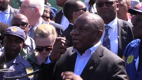 Ramaphosa does walkabout in gang-ridden Hanover Park, Cape Town Video stock 218972873