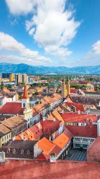 Ramarkable view from bell tower of St Mary Cathedral on the Old Town in Sib.. Stock-Fotos