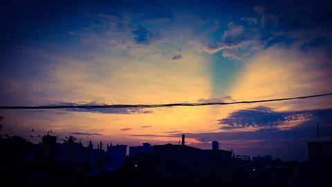 Ramatic sunset sky with clouds, Beautiful landscape during sunset, Stock Photos