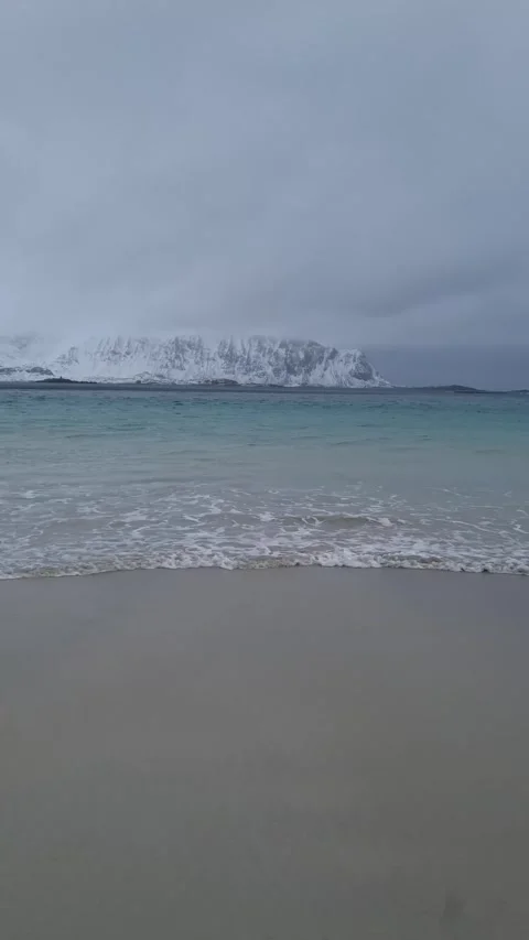 Ramberg beach or Rambergstranda in winter on Lofoten islands, Norway. Winter  Video stock 319850762