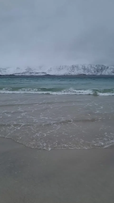 Ramberg beach or Rambergstranda in winter on Lofoten islands, Norway. Winter  Video stock 319850774