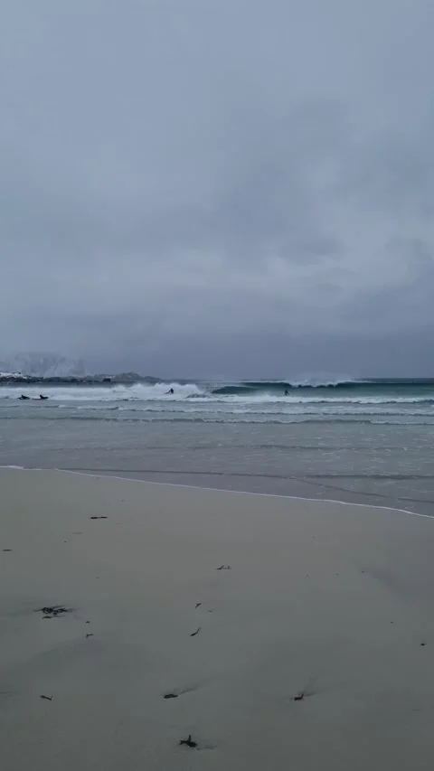 Ramberg beach or Rambergstranda in winter on Lofoten islands, Norway. Winter  Video stock 319850808