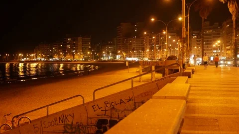 The Rambla of Montevideo at night Stock Footage 75447446