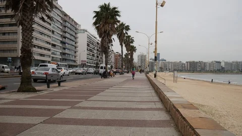 Rambla of Pocitos in Montevideo Stock Footage 85634968